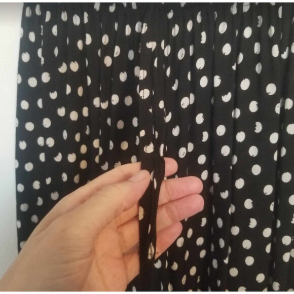 ONE SIZE Boho Black w/ White Polka Dots Rayon Wide Leg Flowy Palazzo Pants - Picture 8 of 12